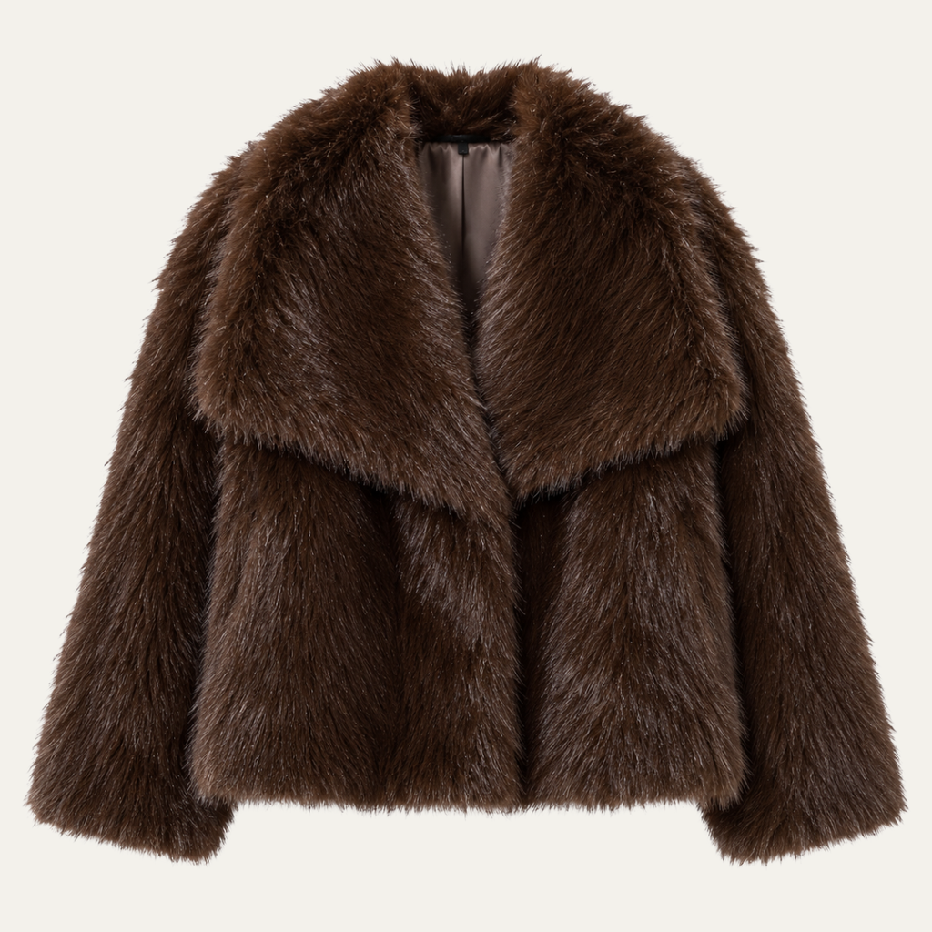 Rose | Effortless Cropped Faux Fur Coat with Oversized Collar