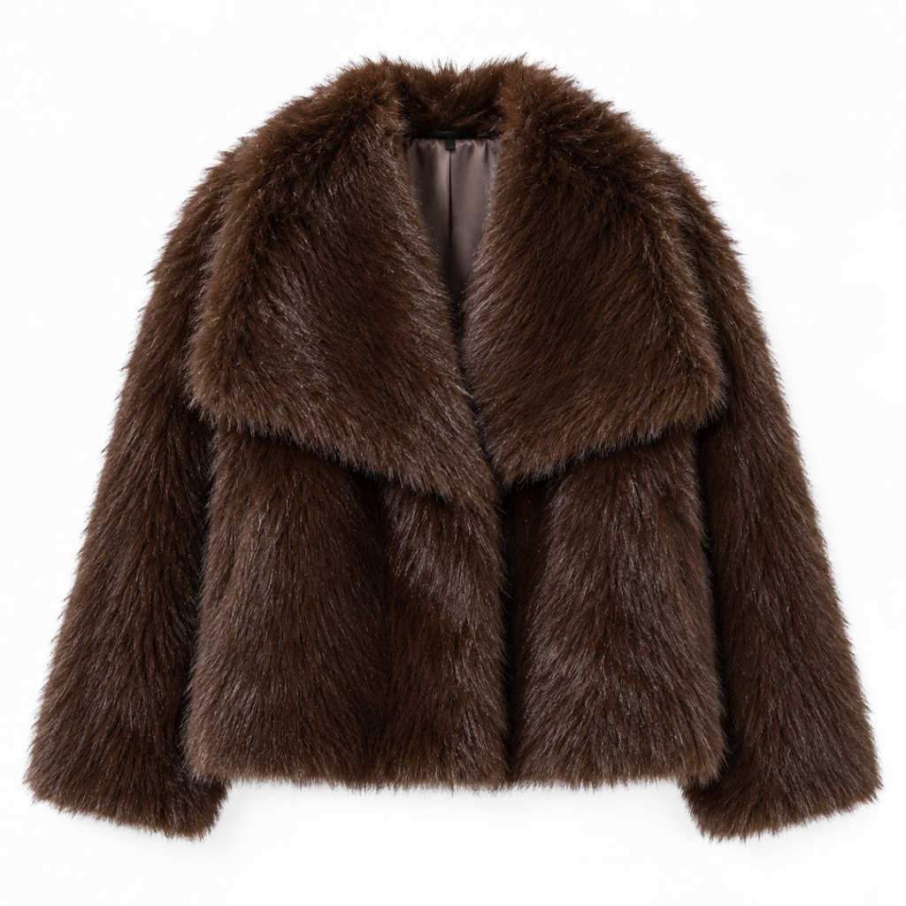 Rose | Effortless Cropped Faux Fur Coat with Oversized Collar