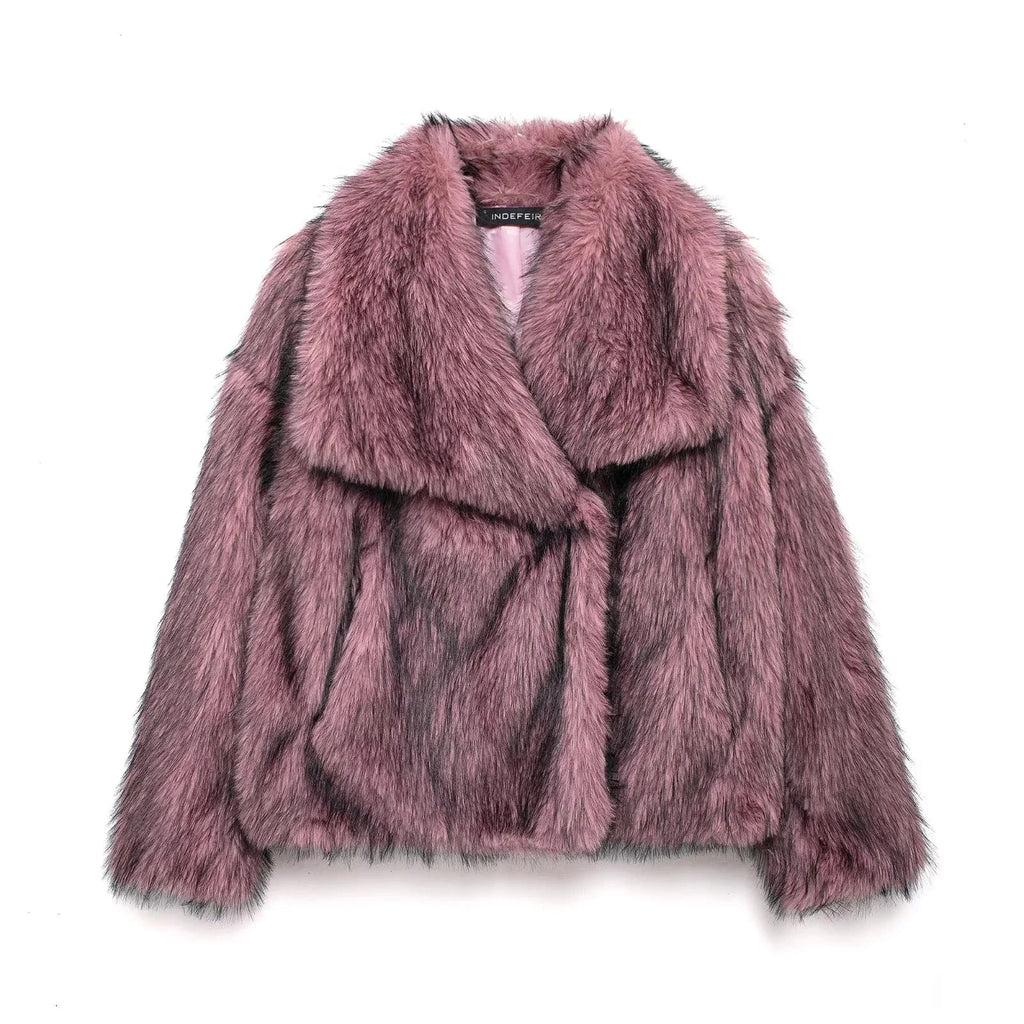 Rose | Effortless Cropped Faux Fur Coat with Oversized Collar