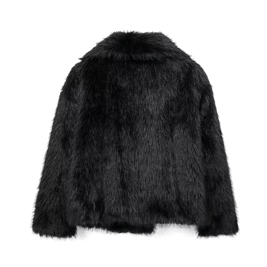 Rose | Effortless Cropped Faux Fur Coat with Oversized Collar