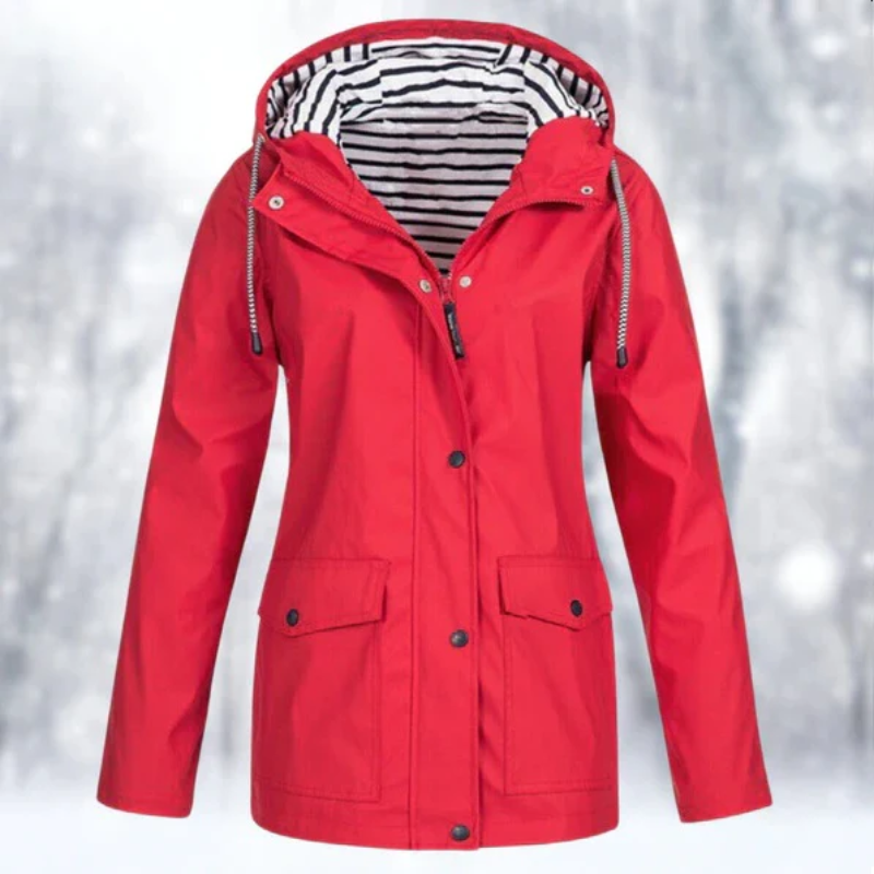 Rose | Elegant Hooded Waterproof Jacket with Zip Pockets