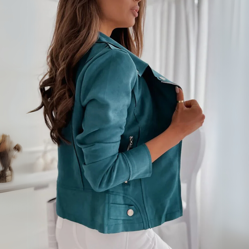 Rosie | Chic Fitted Suede Jacket with Asymmetric Zip