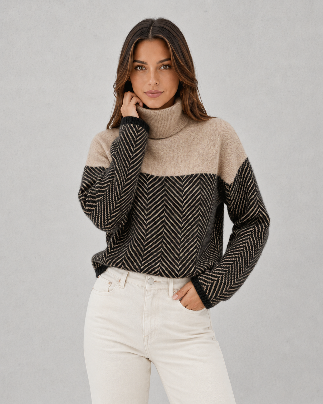 Rosie | Classic Herringbone Colour Block Christmas Jumper for Women