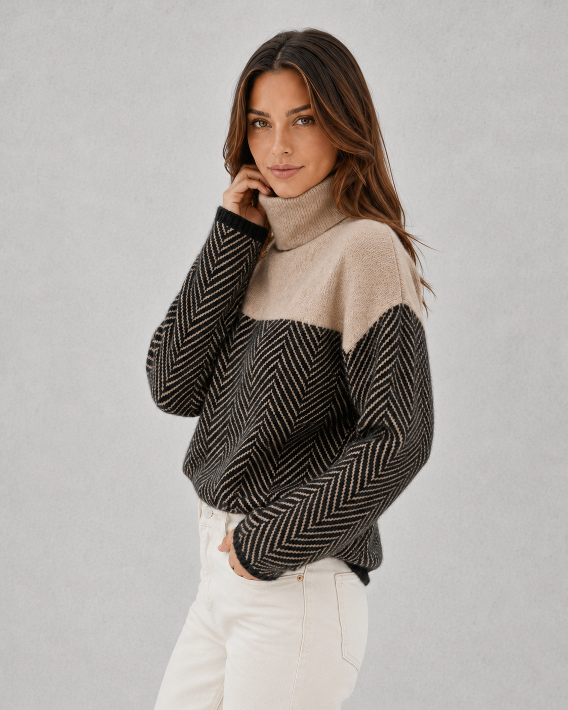 Rosie | Classic Herringbone Colour Block Christmas Jumper for Women