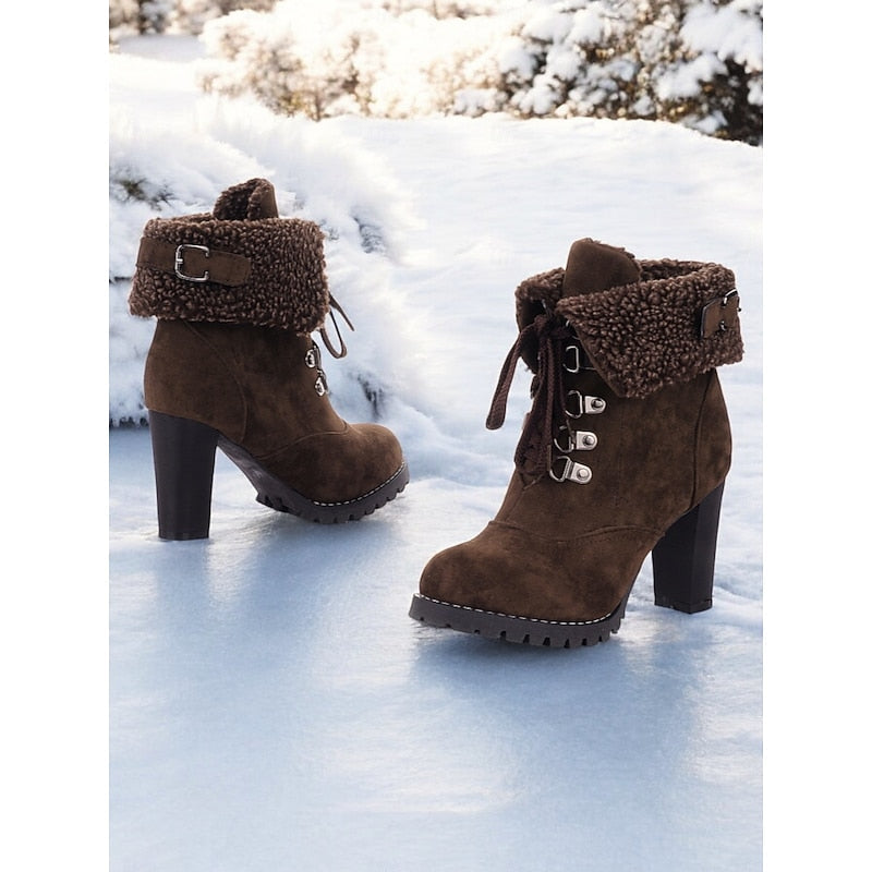 Rosie | Polished Fold-Over Cuff Lace-Up Heeled Snow Boots