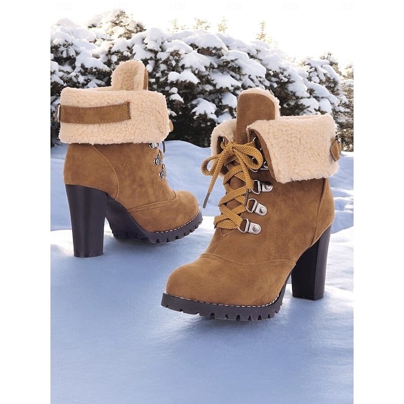 Rosie | Polished Fold-Over Cuff Lace-Up Heeled Snow Boots