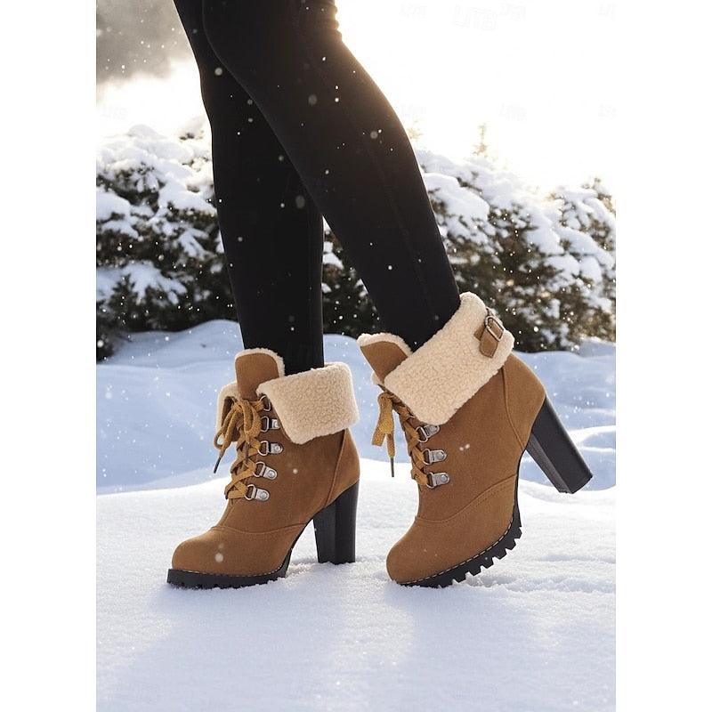 Rosie | Polished Fold-Over Cuff Lace-Up Heeled Snow Boots