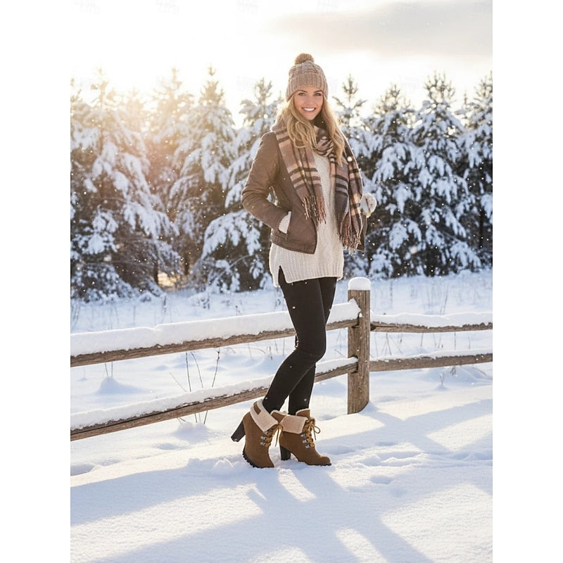 Rosie | Polished Fold-Over Cuff Lace-Up Heeled Snow Boots
