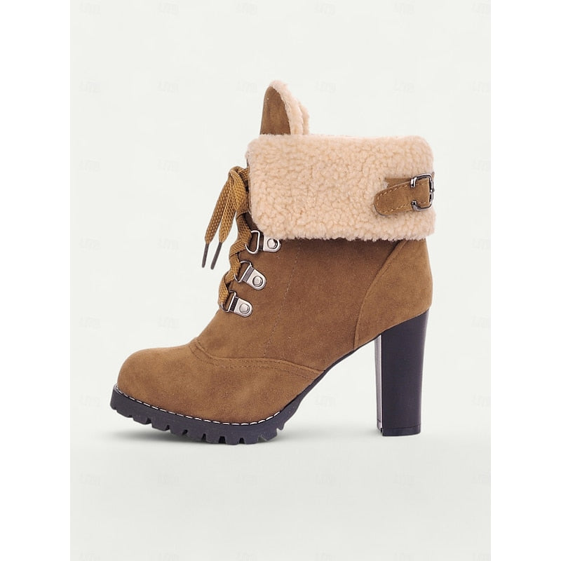 Rosie | Polished Fold-Over Cuff Lace-Up Heeled Snow Boots