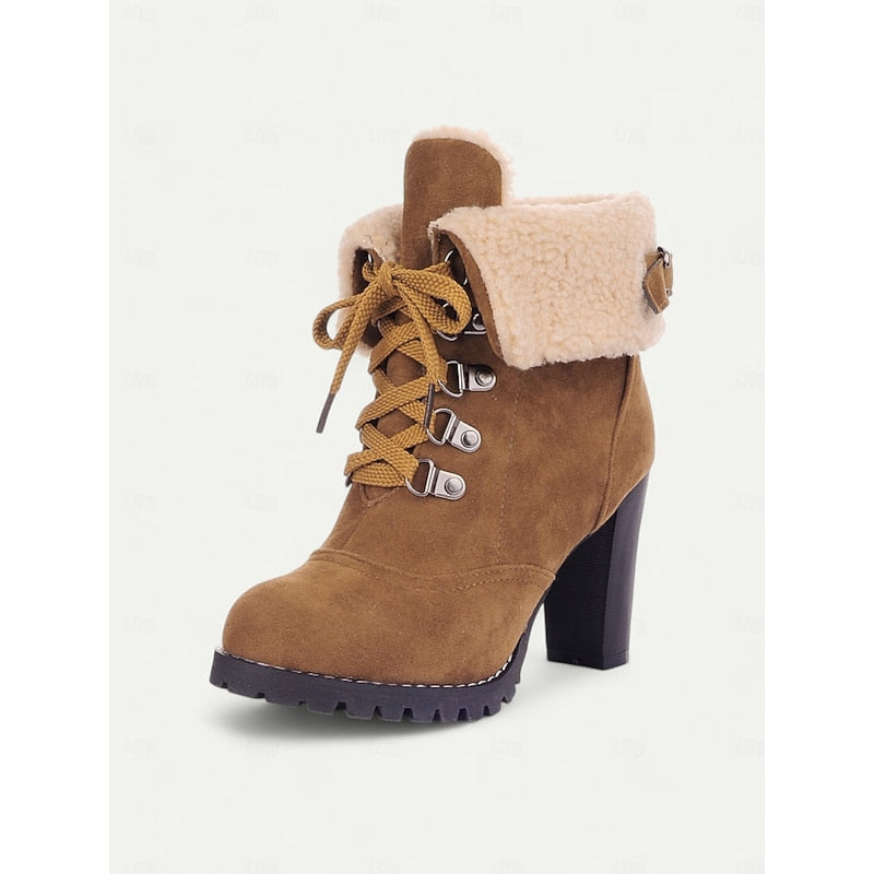 Rosie | Polished Fold-Over Cuff Lace-Up Heeled Snow Boots