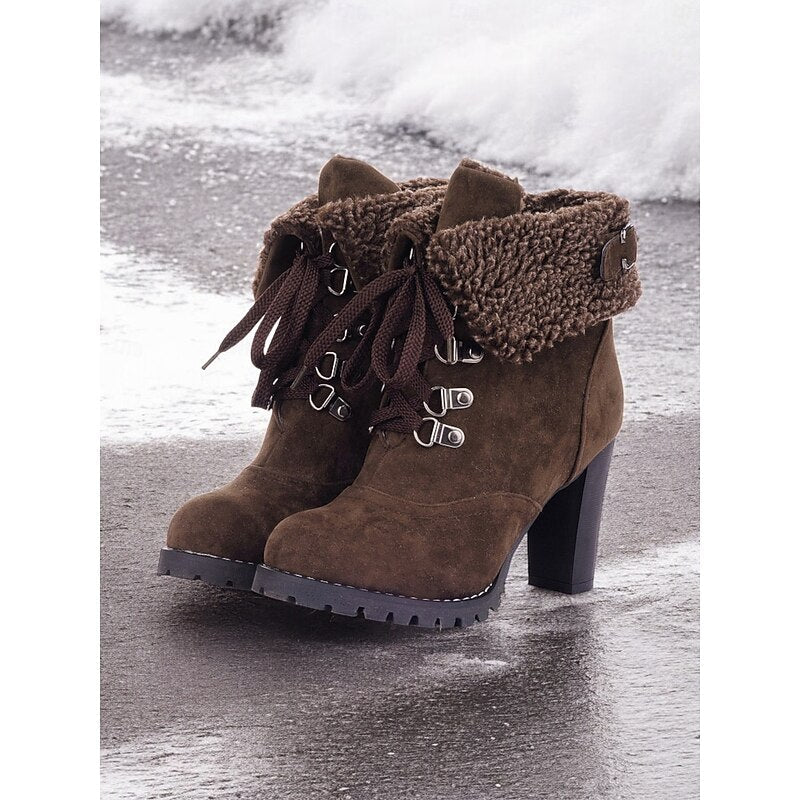 Rosie | Polished Fold-Over Cuff Lace-Up Heeled Snow Boots