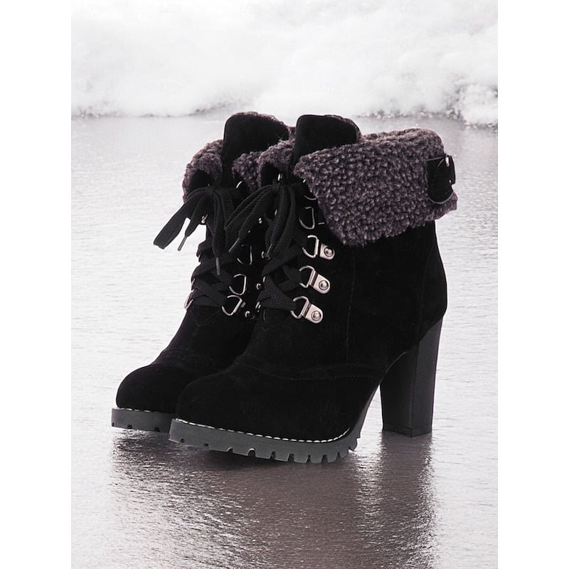 Rosie | Polished Fold-Over Cuff Lace-Up Heeled Snow Boots