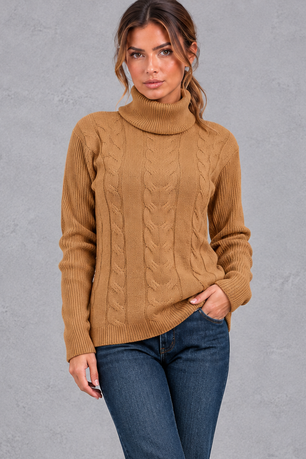 Rosie | Relaxed Cable Knit Roll Neck Womens Knit Jumper