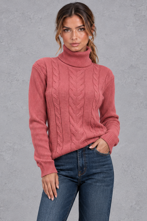 Rosie | Relaxed Cable Knit Roll Neck Womens Knit Jumper