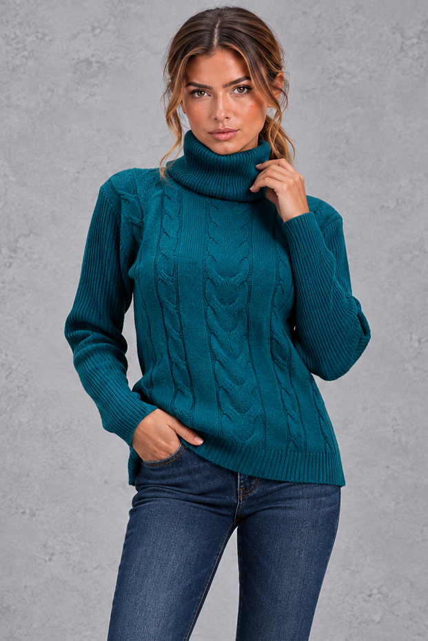 Rosie | Relaxed Cable Knit Roll Neck Womens Knit Jumper