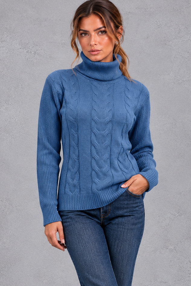 Rosie | Relaxed Cable Knit Roll Neck Womens Knit Jumper