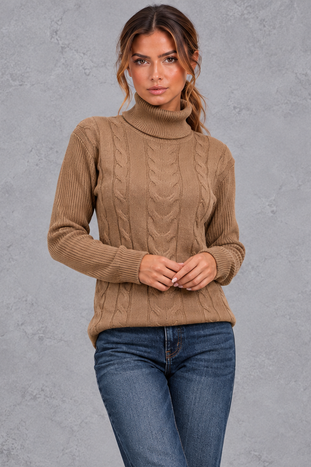 Rosie | Relaxed Cable Knit Roll Neck Womens Knit Jumper