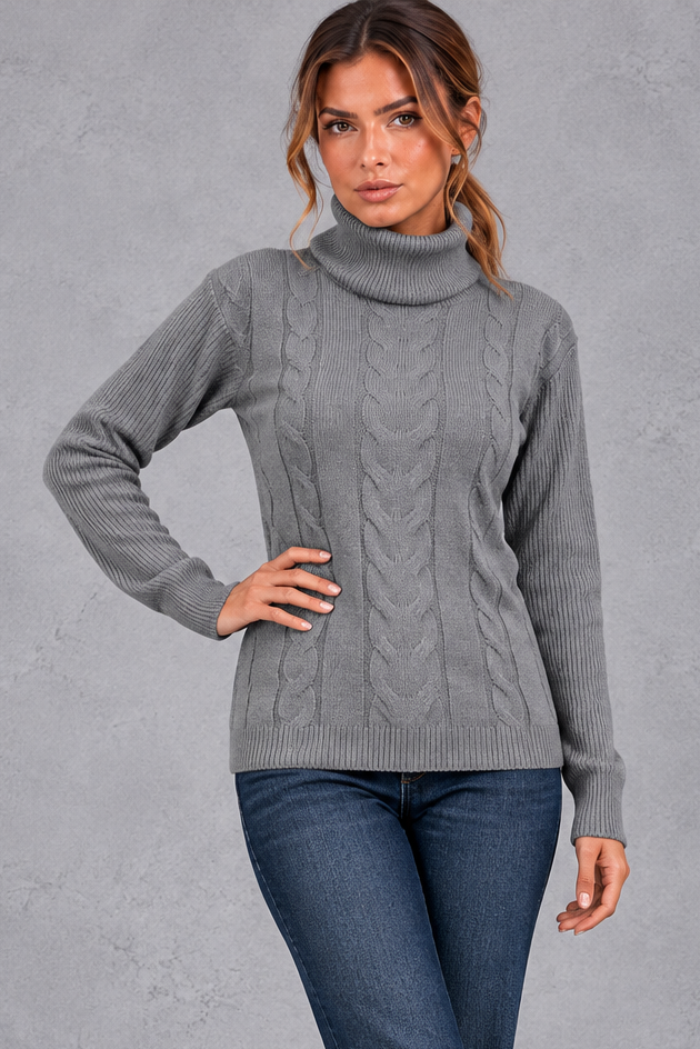 Rosie | Relaxed Cable Knit Roll Neck Womens Knit Jumper