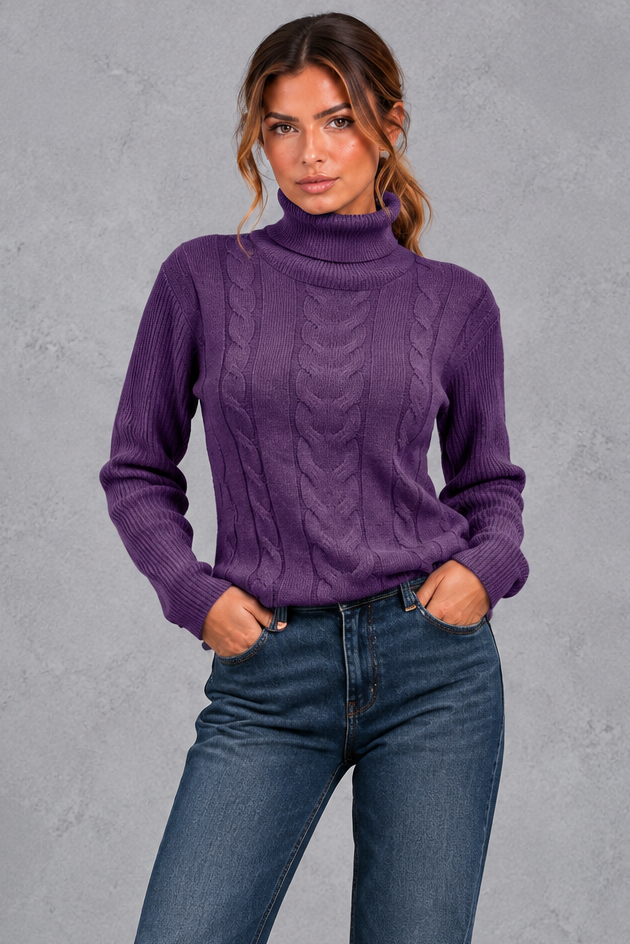 Rosie | Relaxed Cable Knit Roll Neck Womens Knit Jumper