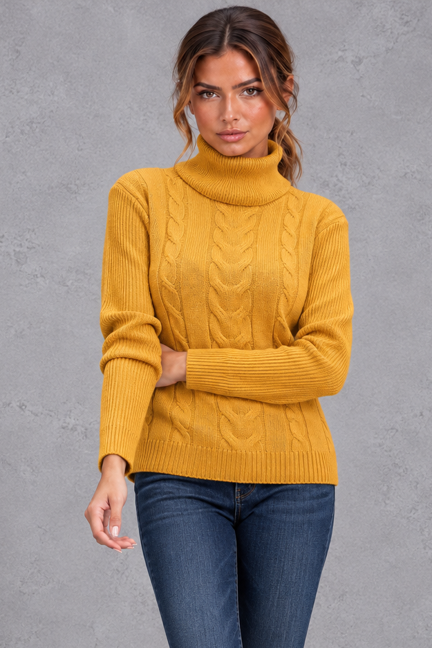 Rosie | Relaxed Cable Knit Roll Neck Womens Knit Jumper