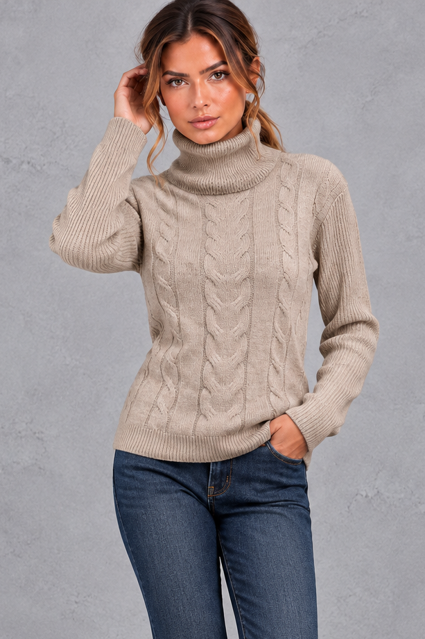 Rosie | Relaxed Cable Knit Roll Neck Womens Knit Jumper