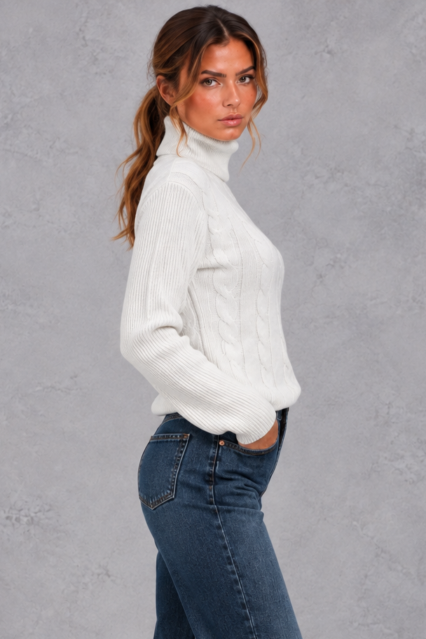 Rosie | Relaxed Cable Knit Roll Neck Womens Knit Jumper