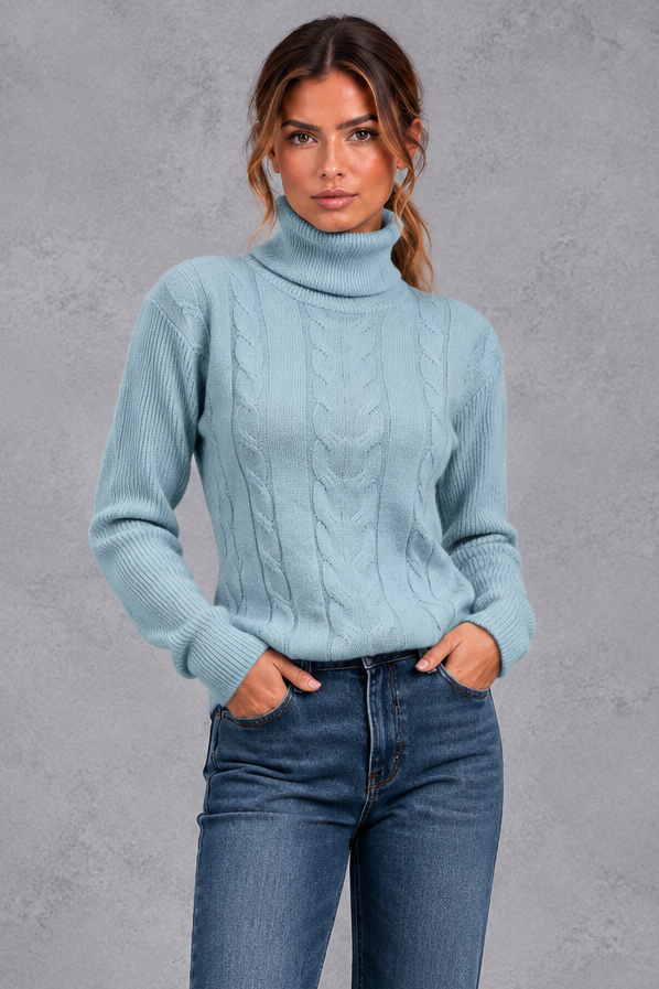 Rosie | Relaxed Cable Knit Roll Neck Womens Knit Jumper