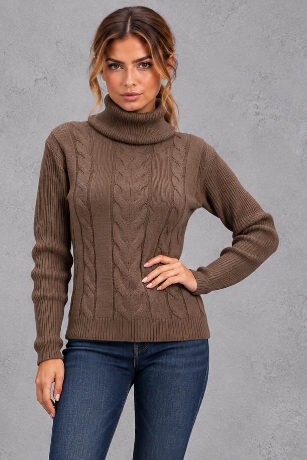 Rosie | Relaxed Cable Knit Roll Neck Womens Knit Jumper