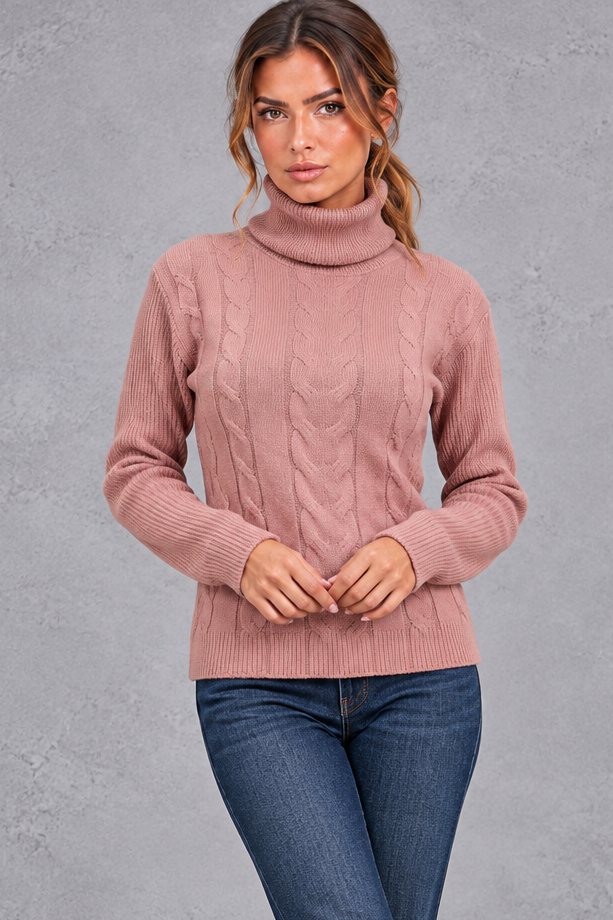 Rosie | Relaxed Cable Knit Roll Neck Womens Knit Jumper