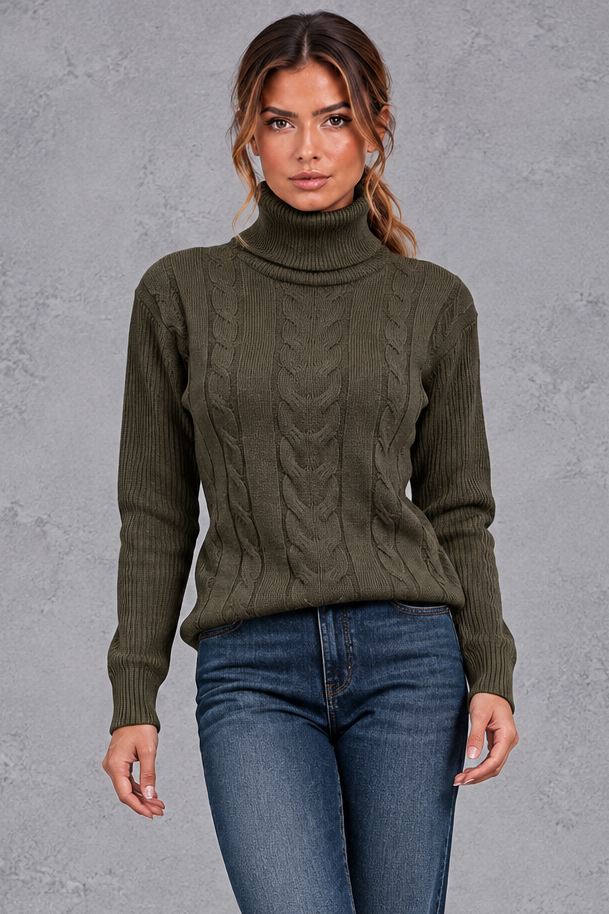 Rosie | Relaxed Cable Knit Roll Neck Womens Knit Jumper