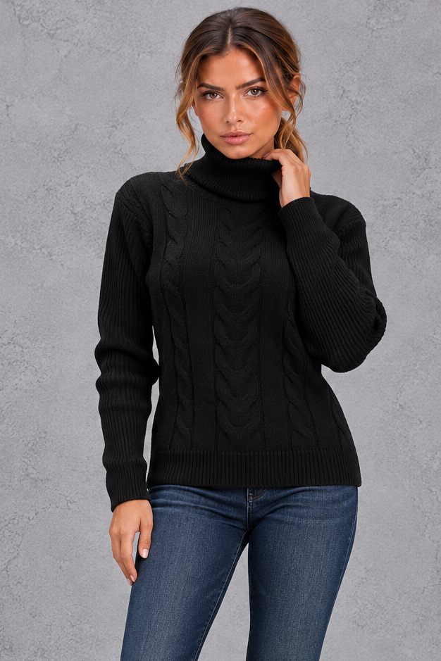 Rosie | Relaxed Cable Knit Roll Neck Womens Knit Jumper
