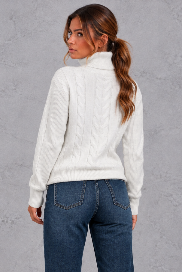 Rosie | Relaxed Cable Knit Roll Neck Womens Knit Jumper