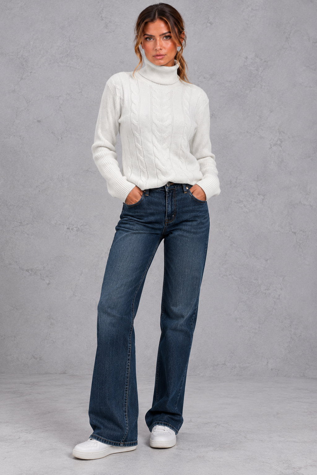 Rosie | Relaxed Cable Knit Roll Neck Womens Knit Jumper