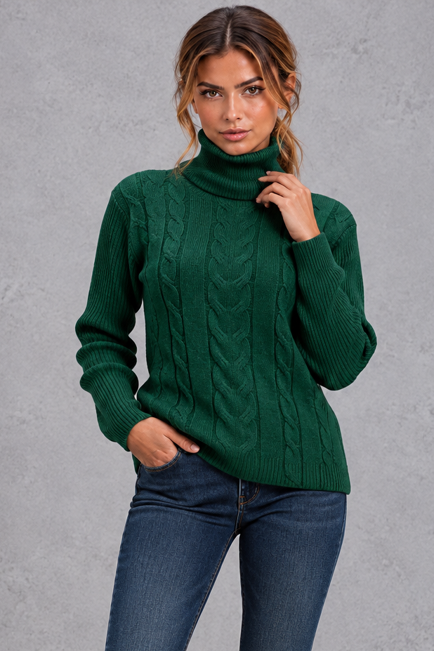 Rosie | Relaxed Cable Knit Roll Neck Womens Knit Jumper