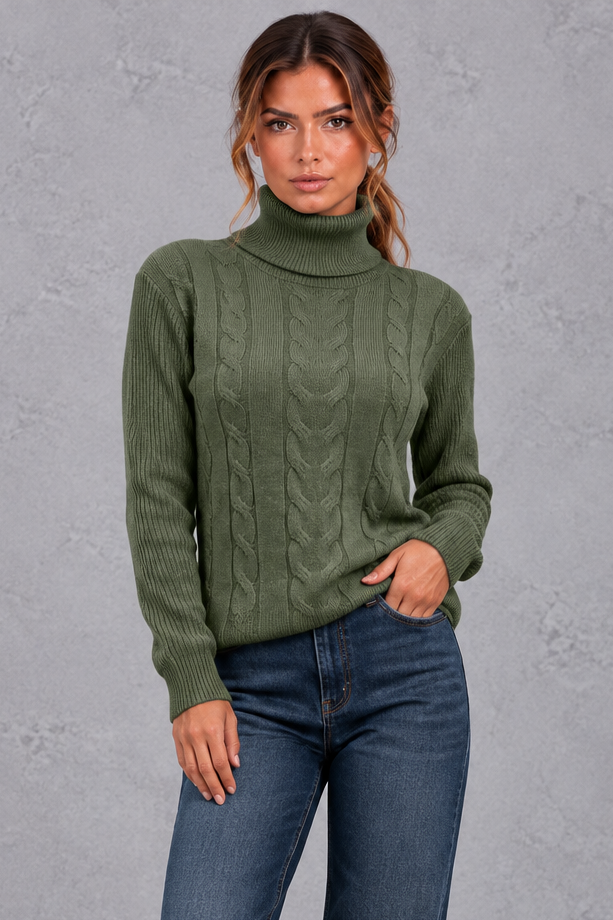 Rosie | Relaxed Cable Knit Roll Neck Womens Knit Jumper