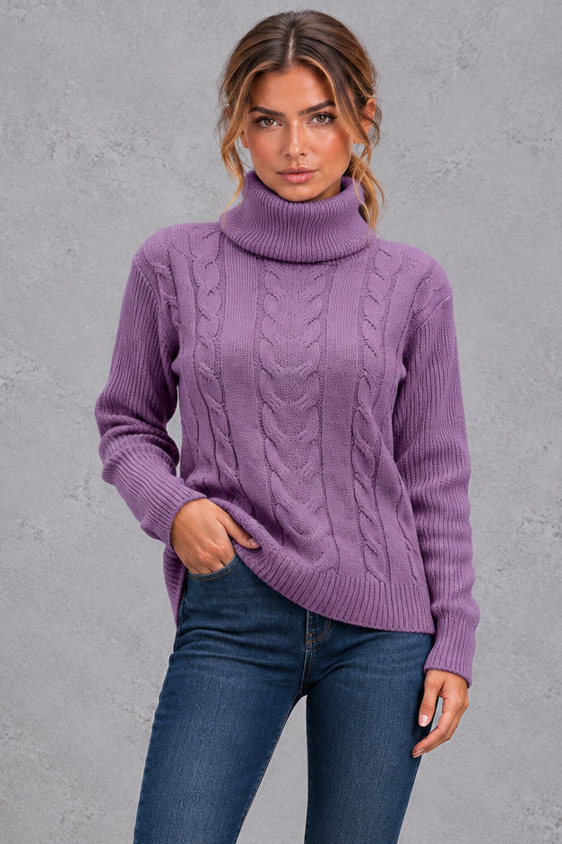 Rosie | Relaxed Cable Knit Roll Neck Womens Knit Jumper