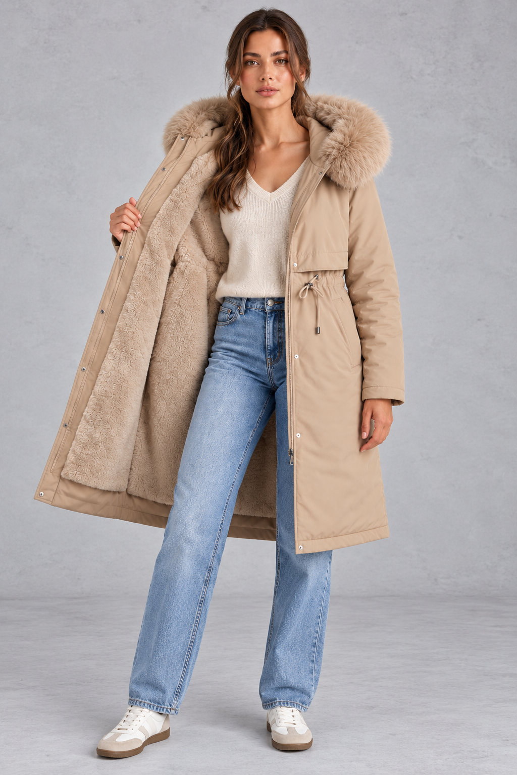 Rosie | Sophisticated Hooded Faux Fur Coat Longline Winter Parka