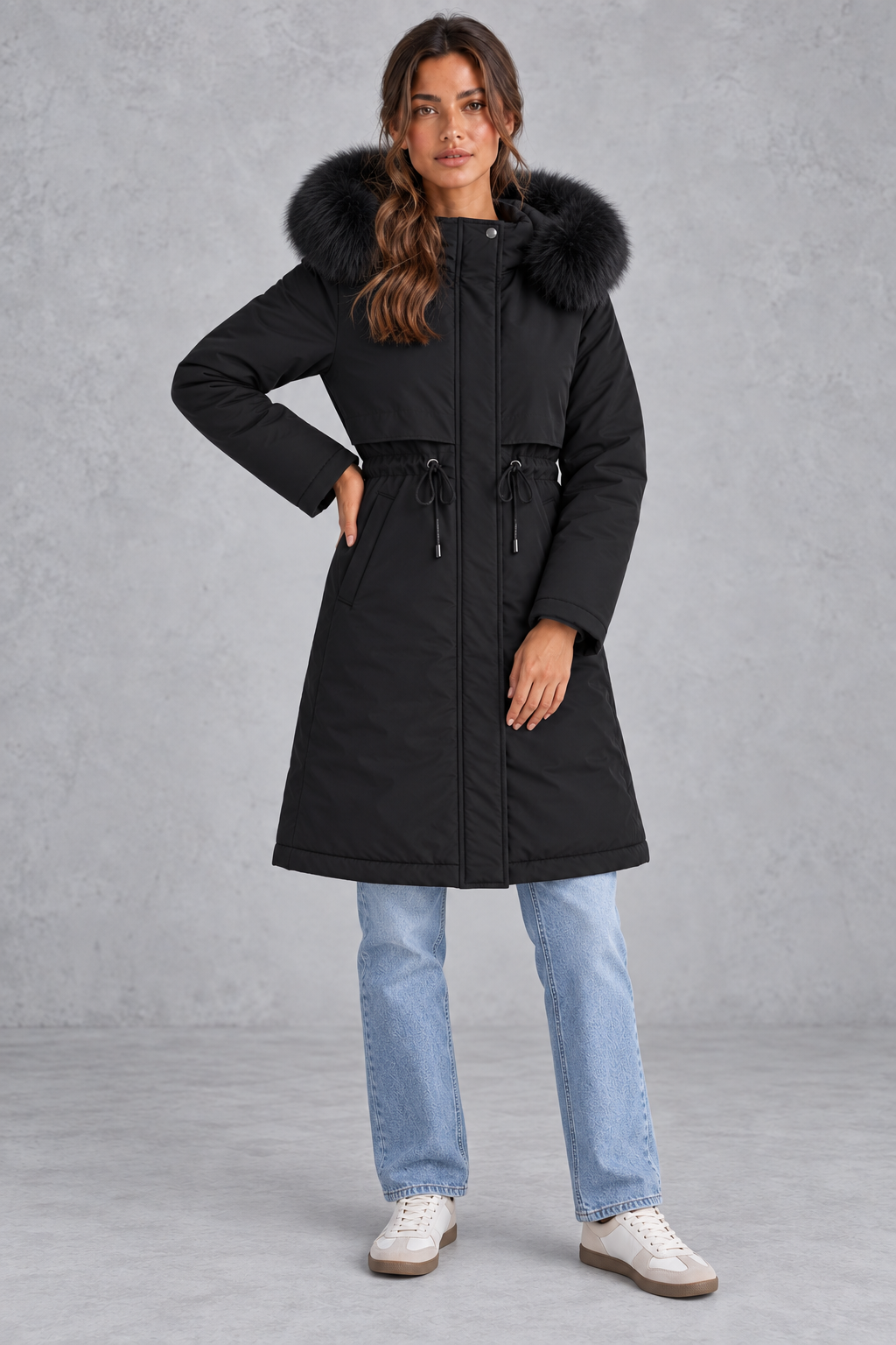 Rosie | Sophisticated Hooded Faux Fur Coat Longline Winter Parka