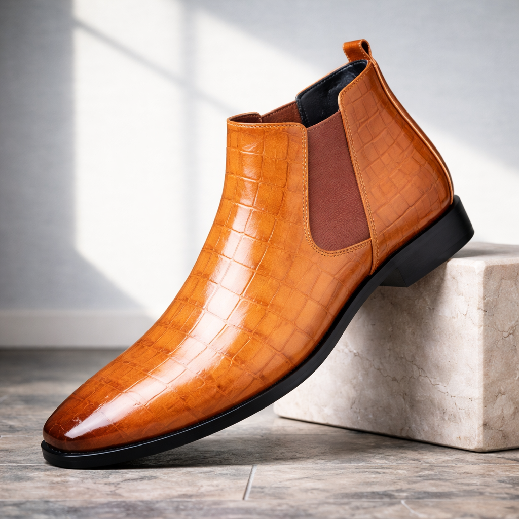 Rowan | Sophisticated Croc Embossed Chelsea Mens Boots