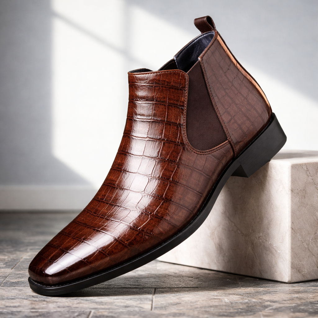 Rowan | Sophisticated Croc Embossed Chelsea Mens Boots