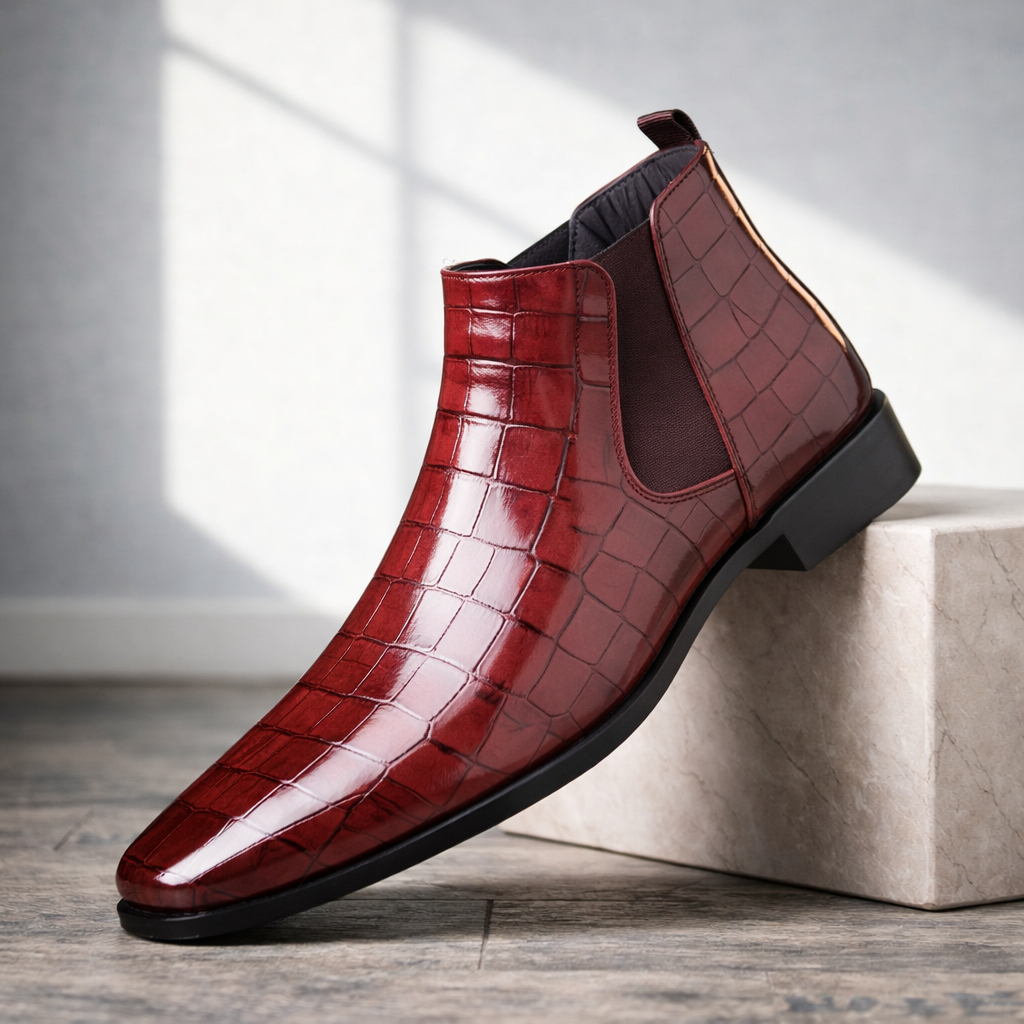 Rowan | Sophisticated Croc Embossed Chelsea Mens Boots