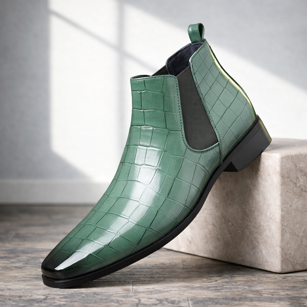 Rowan | Sophisticated Croc Embossed Chelsea Mens Boots