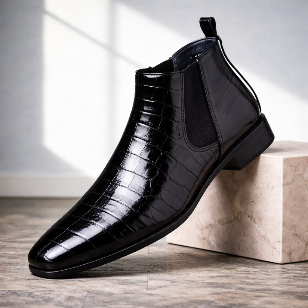 Rowan | Sophisticated Croc Embossed Chelsea Mens Boots