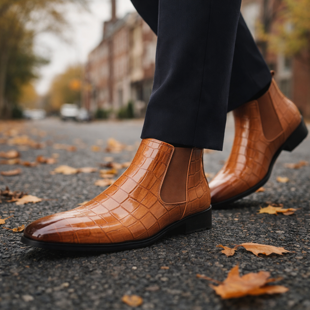 Rowan | Sophisticated Croc Embossed Chelsea Mens Boots