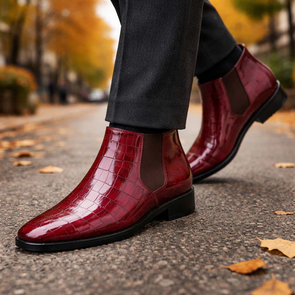 Rowan | Sophisticated Croc Embossed Chelsea Mens Boots