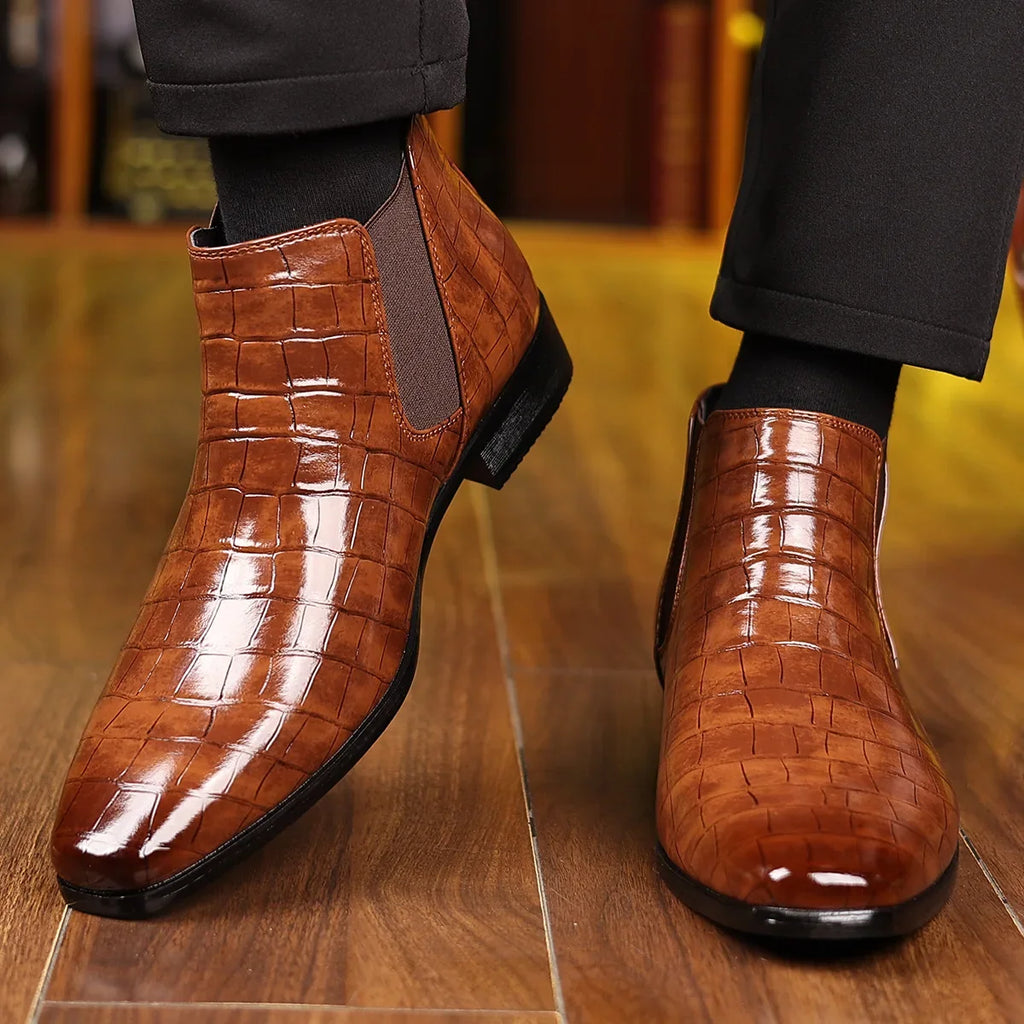 Rowan | Sophisticated Croc Embossed Chelsea Mens Boots