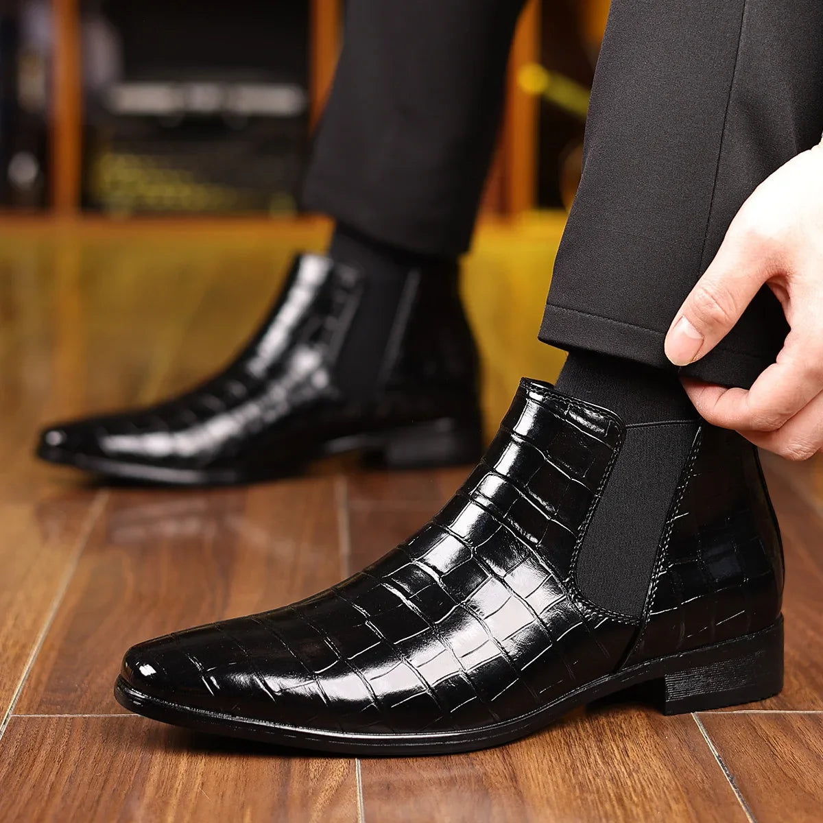 Rowan | Sophisticated Croc Embossed Chelsea Mens Boots