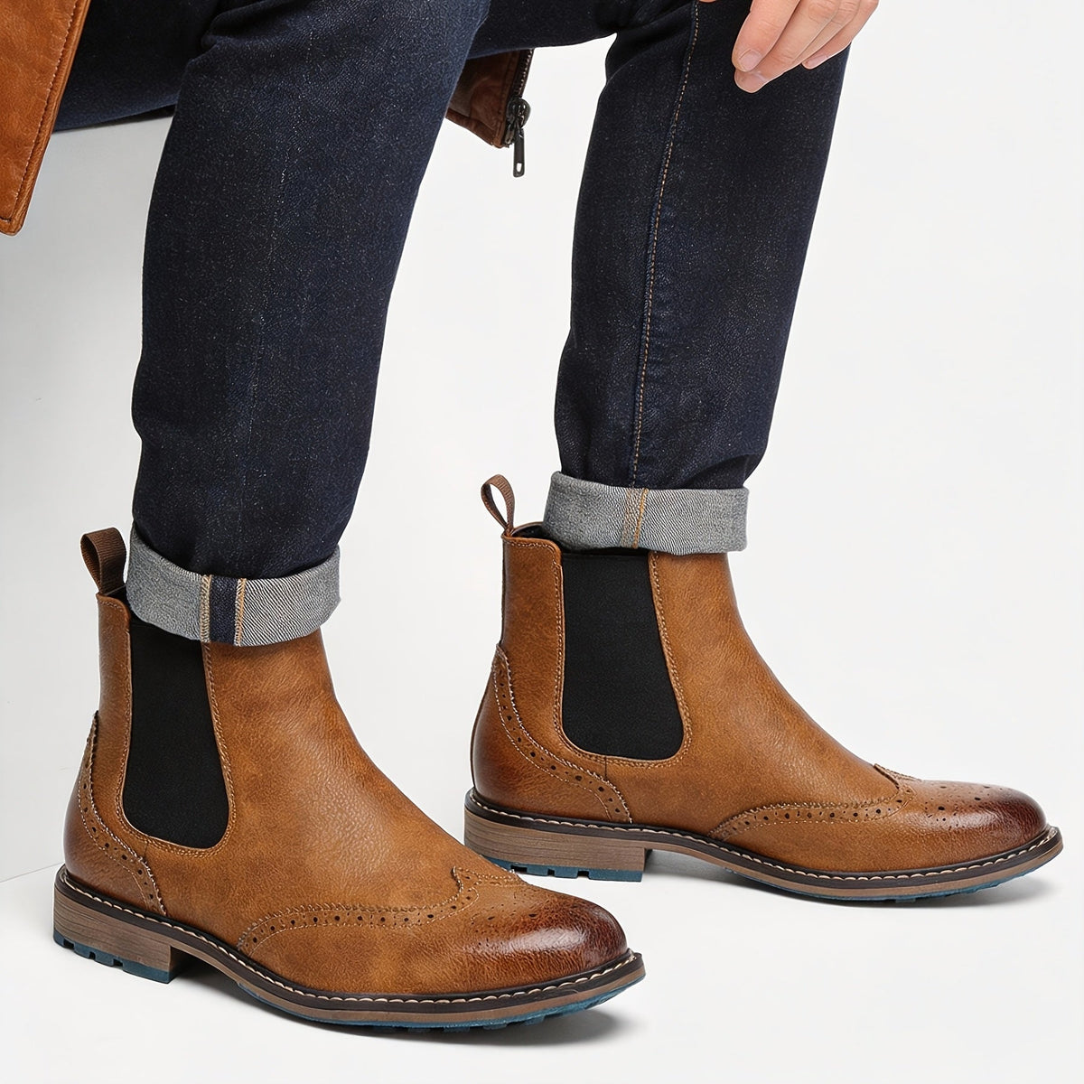 Rowan | Stylish Brogue Chelsea Mens Boots
