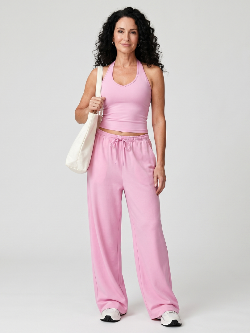 Ruby | Graceful Halter Top Wide Leg Tracksuit Set
