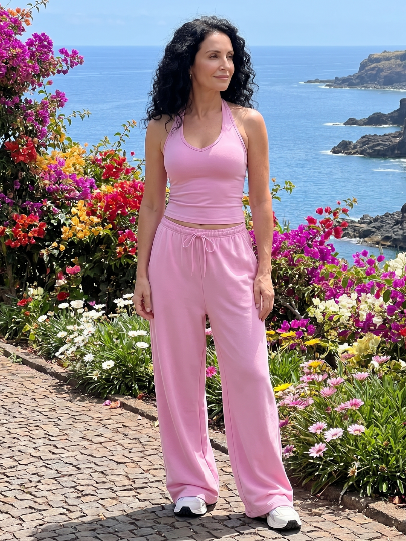 Ruby | Graceful Halter Top Wide Leg Tracksuit Set